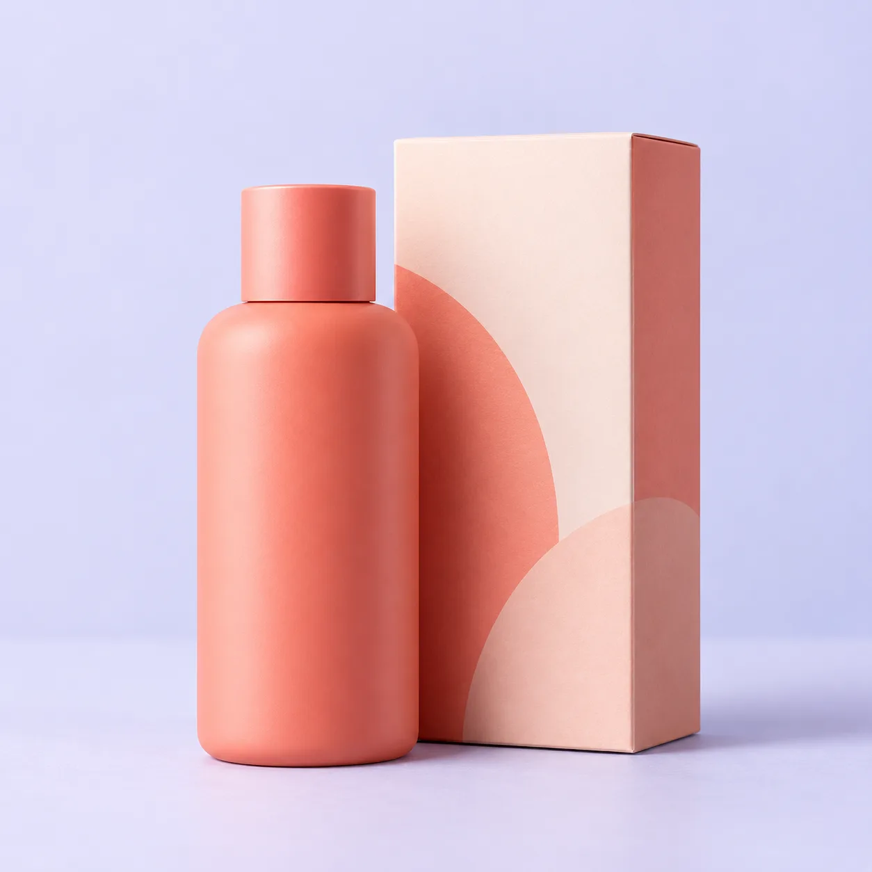 Coral skincare bottle and box prepared as a clean product image