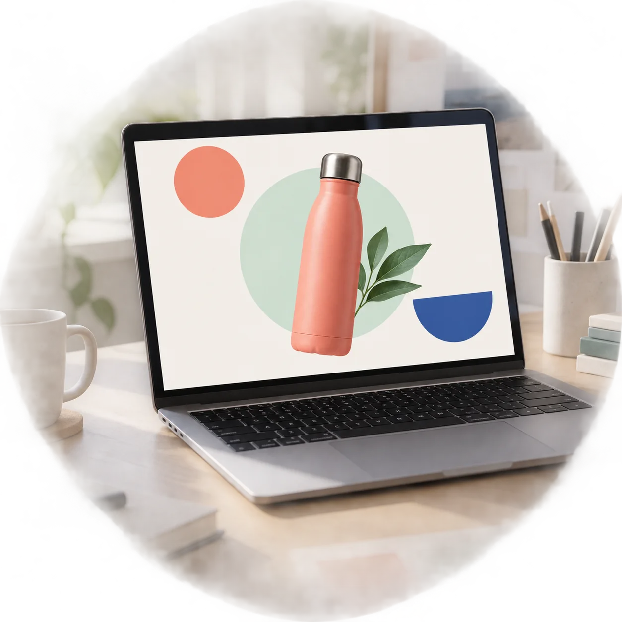 Coral product cutout shown on a presentation slide on a laptop
